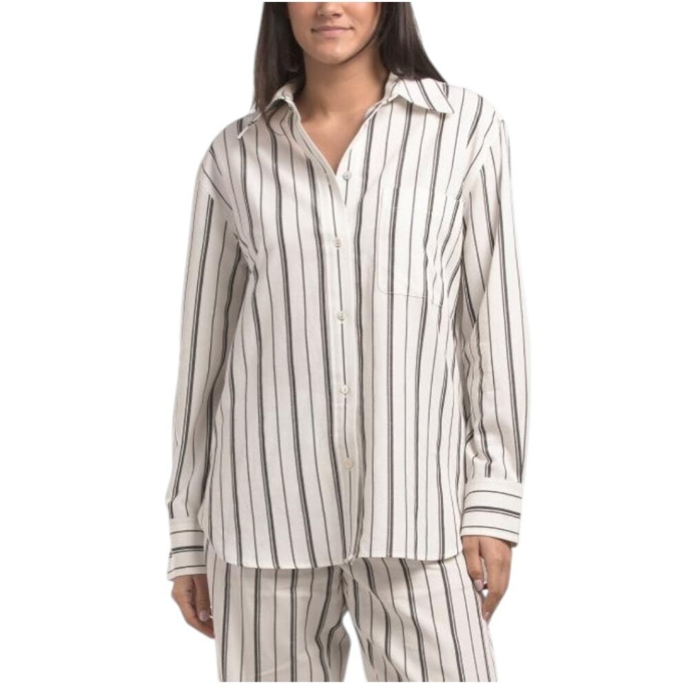 VINCE Linen Blend Resort Stripe Oversized Shirt